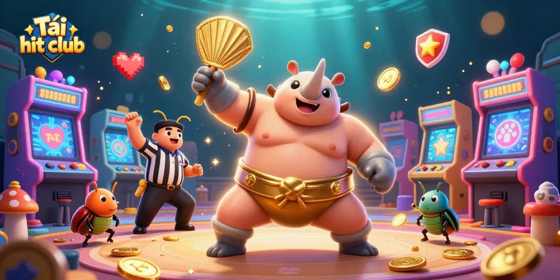 Experience thrilling wins at Tải hit club by joining a dynamic game scene featuring a sumo beetle champion.