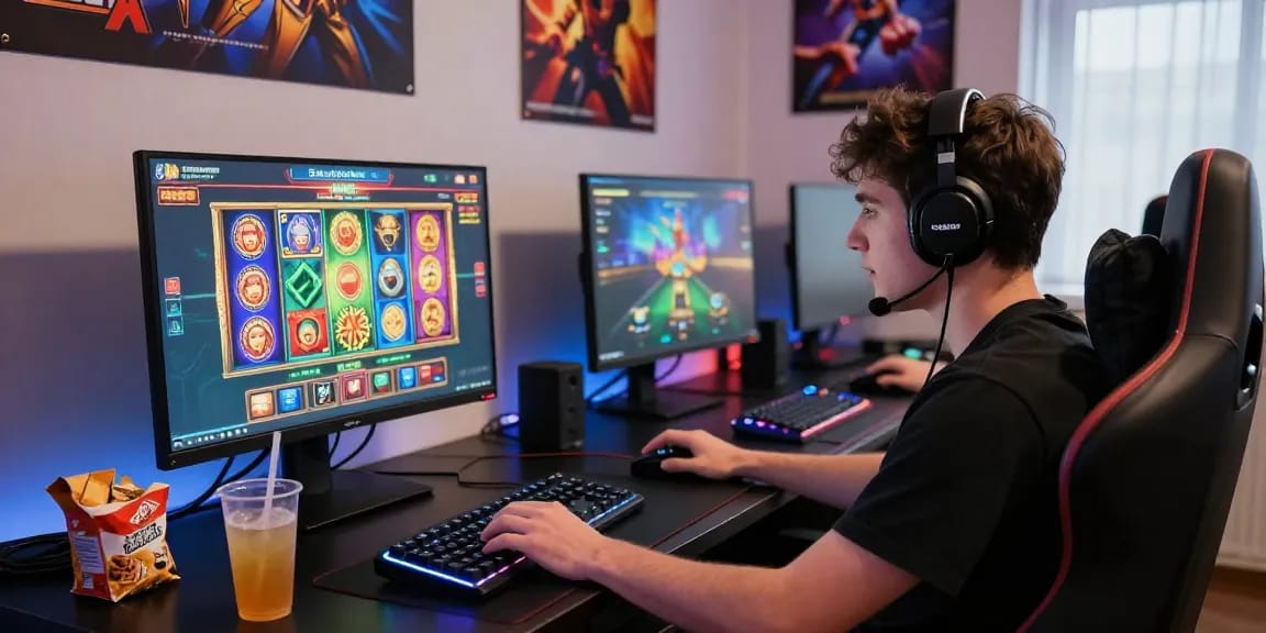 Benihtoto online gaming scene with player immersed in colorful slot games.