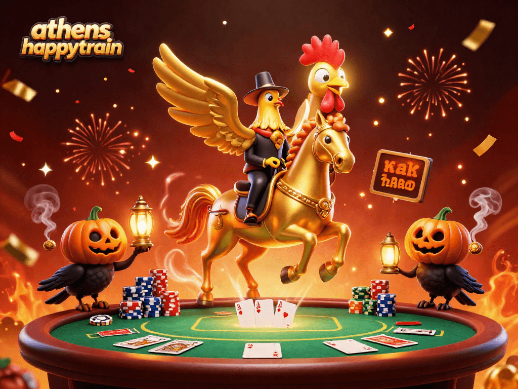 Join the thrills of athenshappytrain as players navigate a vibrant casino scene featuring dynamic poker elements.