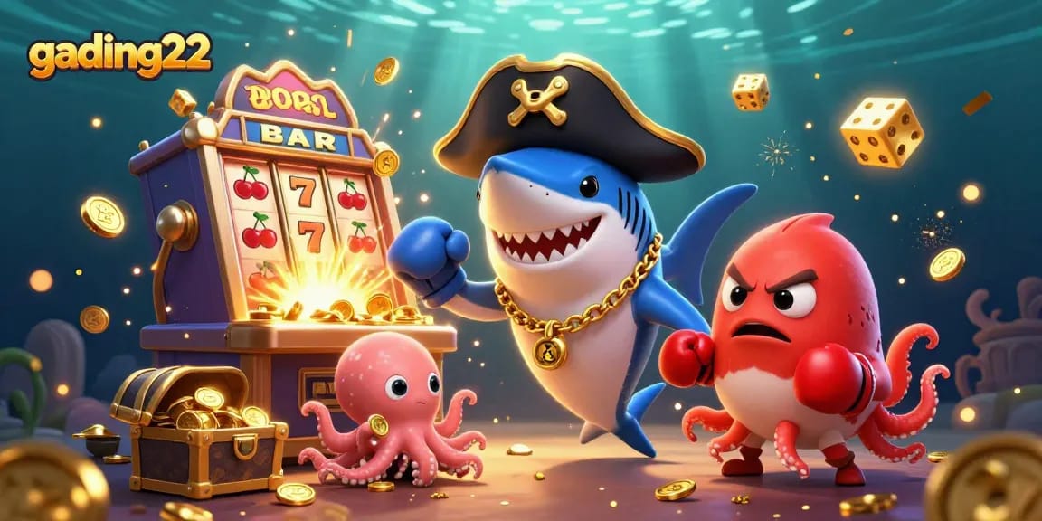 Engage in thrilling games at gading22 with vibrant 3D pirate-themed casino characters and dynamic elements.