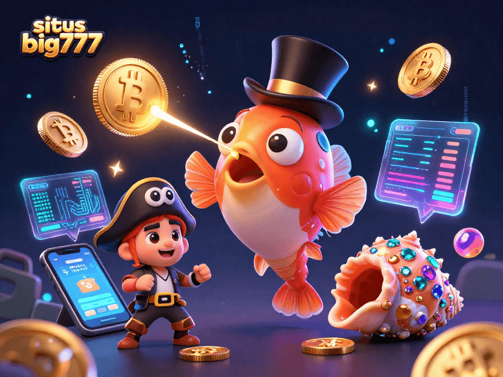 Engage with situs big777 as the anglerfish captivates players, revealing golden coins in this vibrant 3D illustration.