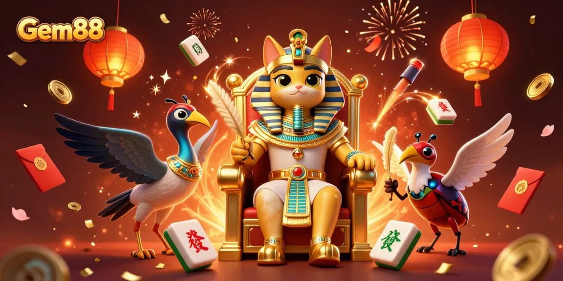 Gem88 offers exhilarating excitement with a 3D Egyptian-themed casino scene full of gaming elements.