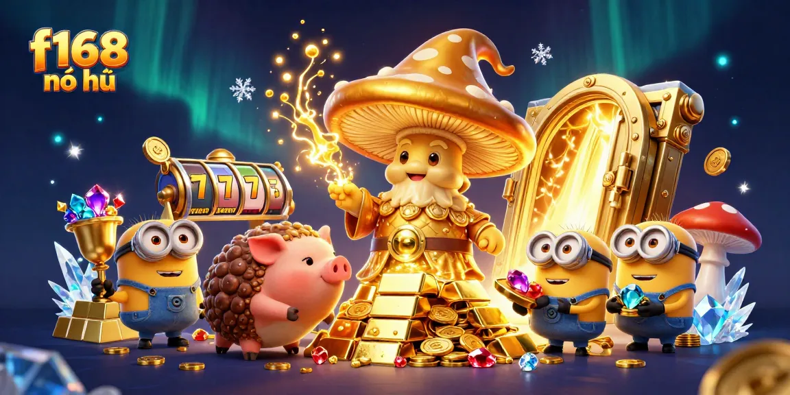 Spin and win at f168 nổ hũ with vibrant characters and golden treasures in a magical casino scene.