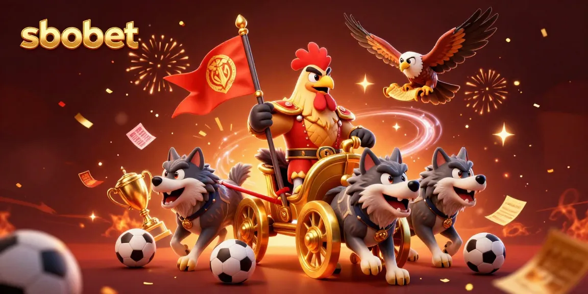 Engage in sbobet sports betting excitement with a triumphant rooster warlord and dynamic gameplay elements.
