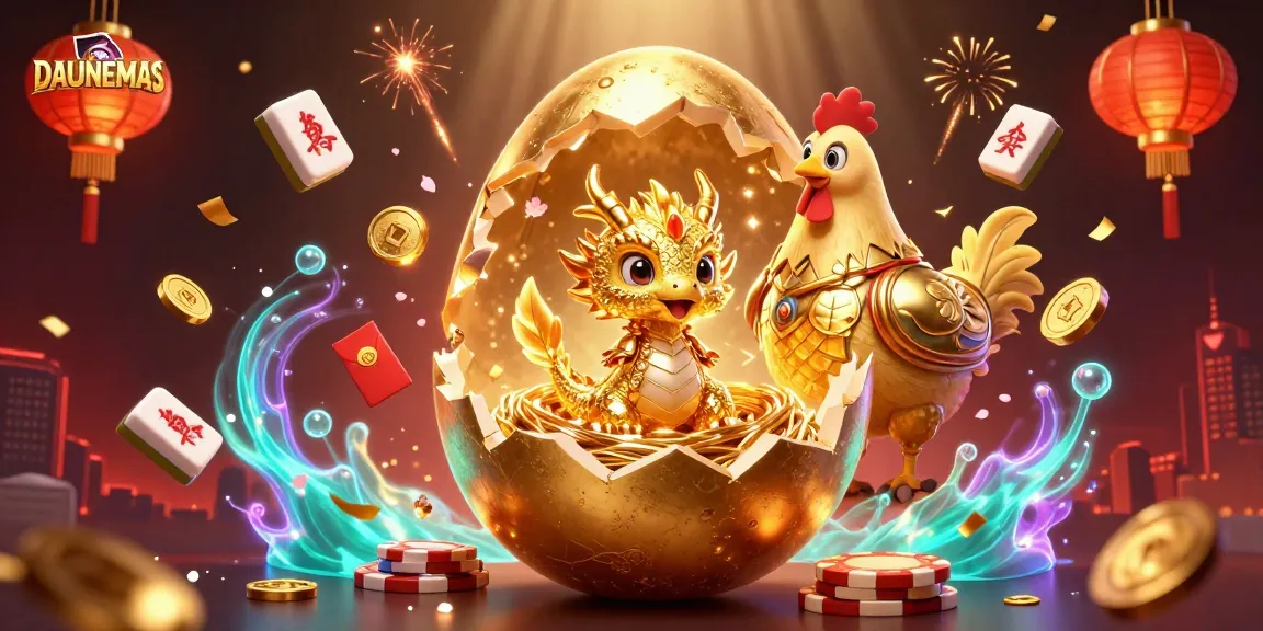 DAUNEMAS showcases a dynamic golden dragon scene with poker chips and festive elements