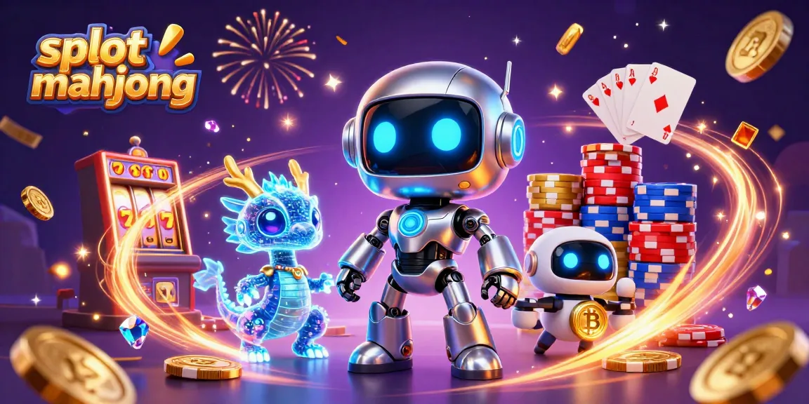 Engage in slot mahjong thrills with a vibrant 3D scene featuring futuristic characters and dynamic casino elements.