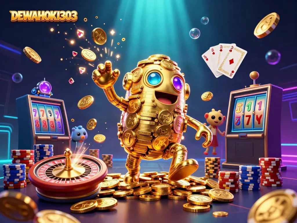 DEWAHOKI303 mengungkapkan pesona slot online dengan karakter golem emas dan elemen permainan lainnya.
