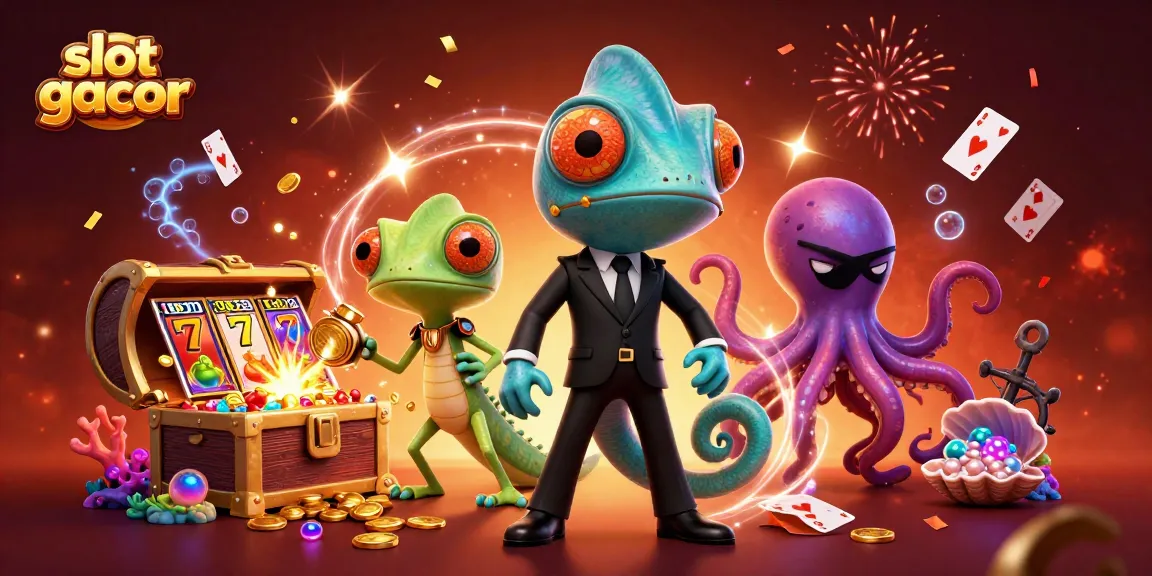 Experience the excitement of slot gacor with a vibrant scene featuring colorful characters and dynamic casino elements.