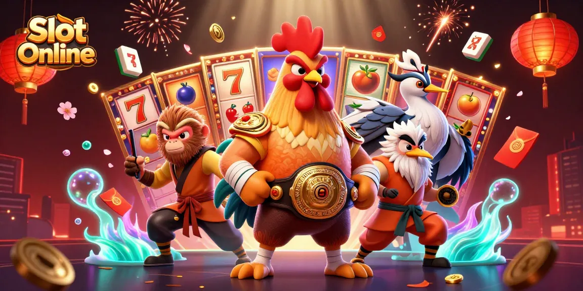 Spin the reels and win big with Slot Online amidst lively casino elements and dynamic characters.
