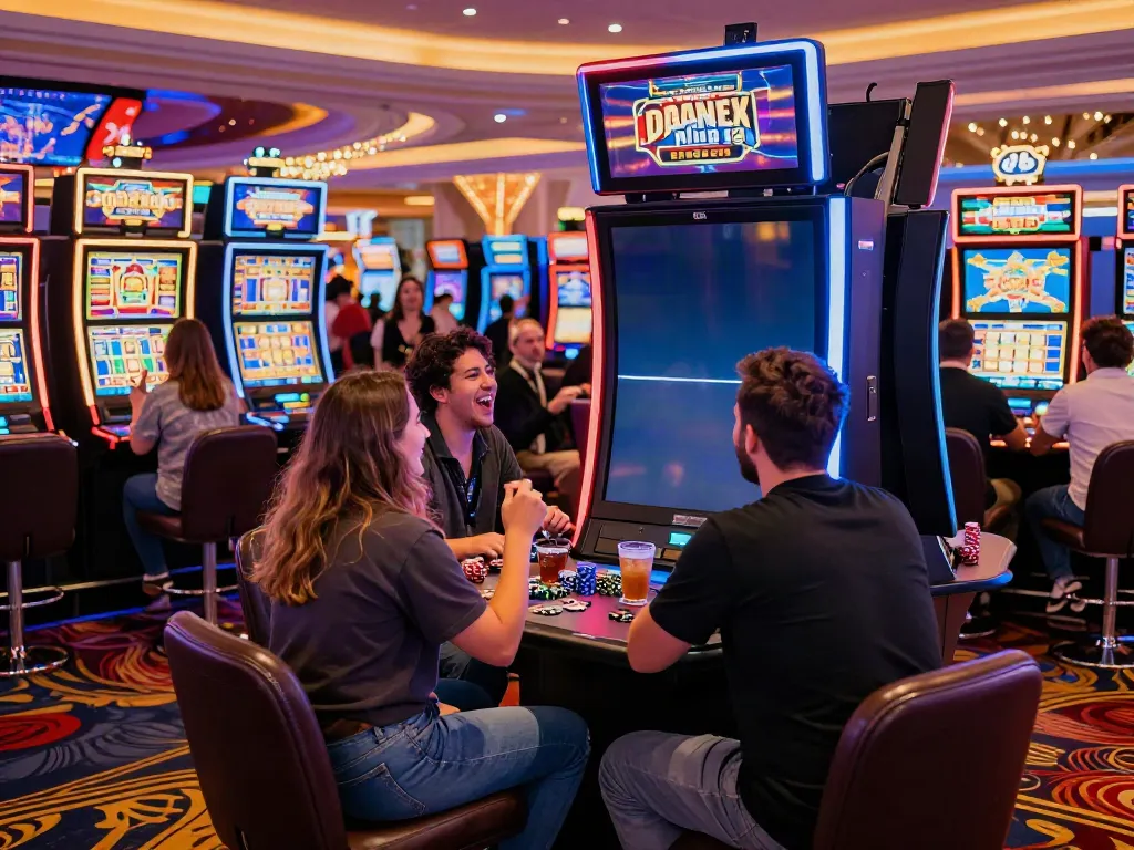 Lucky777 casino scene with players celebrating a jackpot win