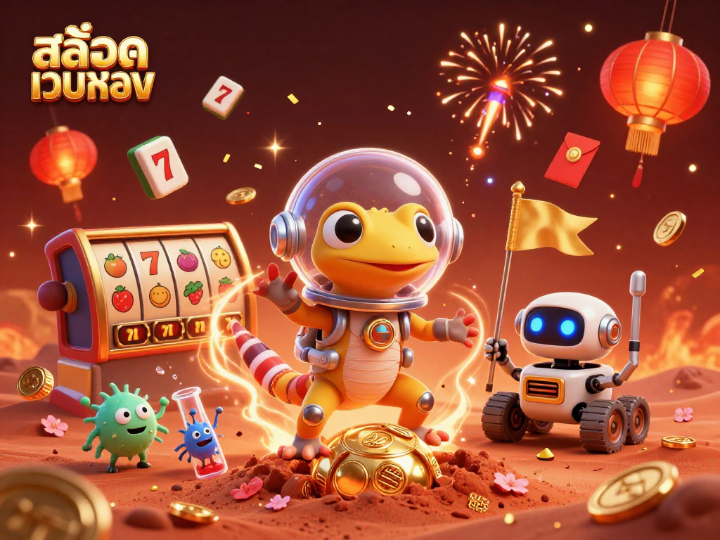 Engage withสล็อตเว็บตรง through a vibrant 3D casino adventure with a Martian gecko and its robotic sidekick.