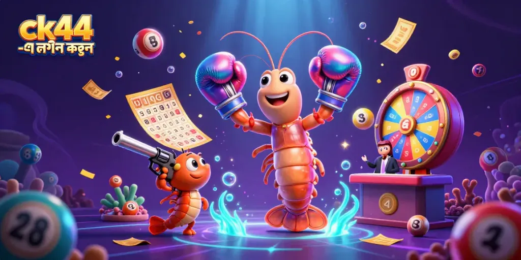 Engage with ck44 -এ লগইন করুন via a vibrant 3D casino scene featuring playful sea creatures.