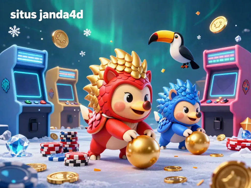 Visualisasi situs janda4d dengan pangolin bertanding di kasino, menggelindingkan koin emas dan mendatangkan keseruan.