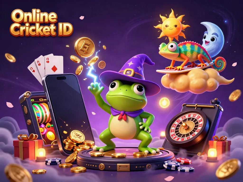 Experience thrilling cricket betting with an Online Cricket ID, vibrant visuals of characters and coins