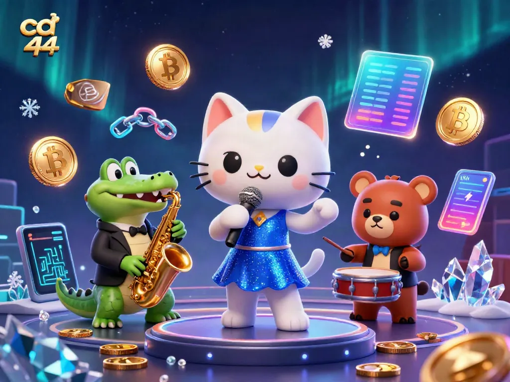 Experience the vibrant world of gaming with cd 44 featuring a jazz-singer cat and crypto coins.