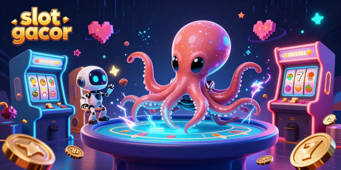 Slot gacor yang menarik dengan alien, robot, dan permainan kasino dalam ilustrasi 3D menarik.