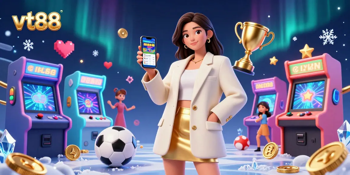 Engage with vt88's dynamic sports betting scene featuring a friendly Asian woman with a smartphone.