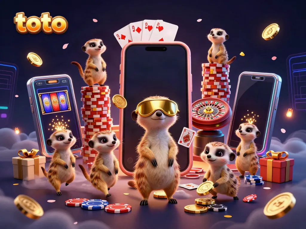Meerkats manage a colorful casino operation with a smartphone game at the center, embodying the spirit of toto.