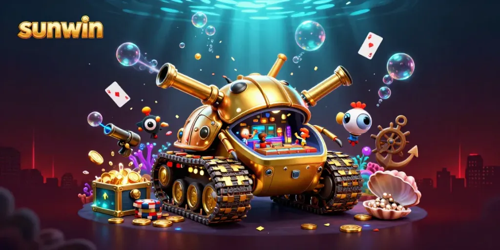 Experience thrilling gameplay at sunwin featuring a golden beetle tank casino with festive elements.