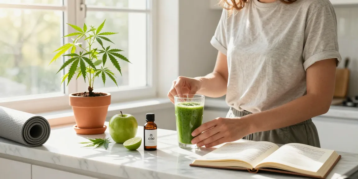 Can you vape in Cyprus? Enjoying CBD oil and organic wellness in a bright kitchen.