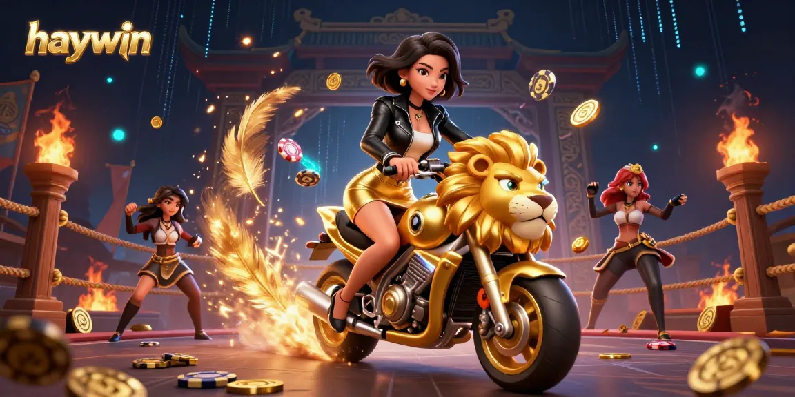 Experience excitement at haywin with a glamorous casino-themed illustration featuring an Asian woman and thrilling game elements.