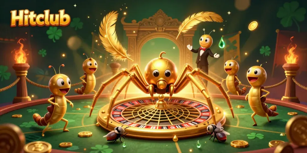 Engage in thrilling bets at Hitclub with a dynamic 3D casino scene featuring a golden spider and a centipede croupier.