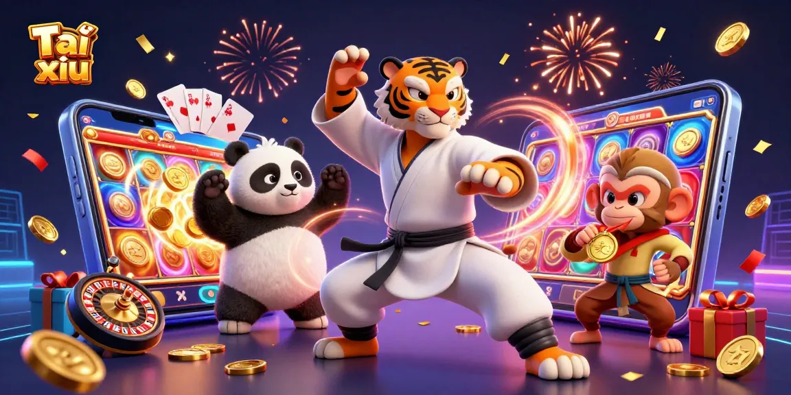 Experience the thrill of Tài xỉu with cartoon characters and vibrant casino elements.