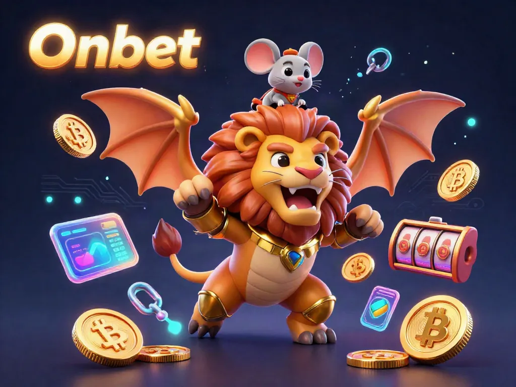 Engage in thrilling gameplay with Onbet, featuring a roaring chimera and vibrant casino elements.