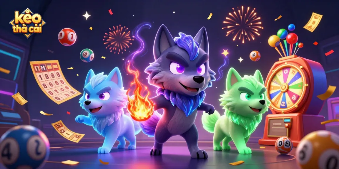 Experience thrilling kèo nhà cái action with cartoon wolves and vibrant gaming elements.