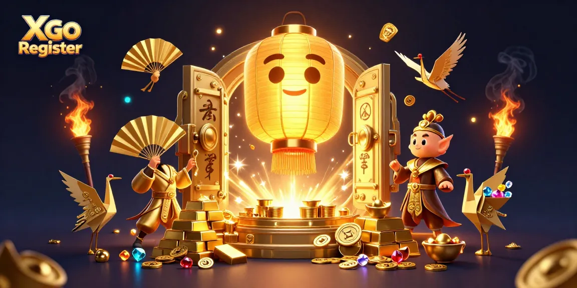 Engage with Xgo Register, a vibrant 3D casino-themed illustration showcasing golden characters and gaming treasures.