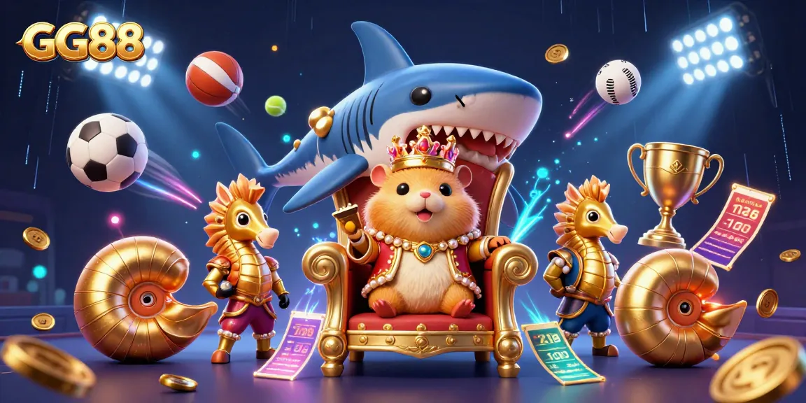 GG88 transitions to a vivid online casino scene featuring a fierce golden hamster king and dynamic gaming elements.