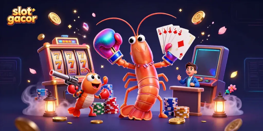 Catch big wins with slot gacor featuring a vibrant 3D scene of playful sea creatures in an exciting casino atmosphere.