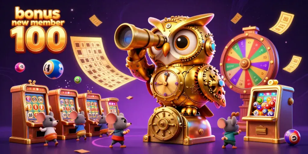 Engage with the exciting bonus new member 100 at a vibrant casino scene featuring animated characters and thrilling game elements.